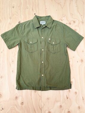 &sons coast shirt olive dark green - cotton flax blend men’s S